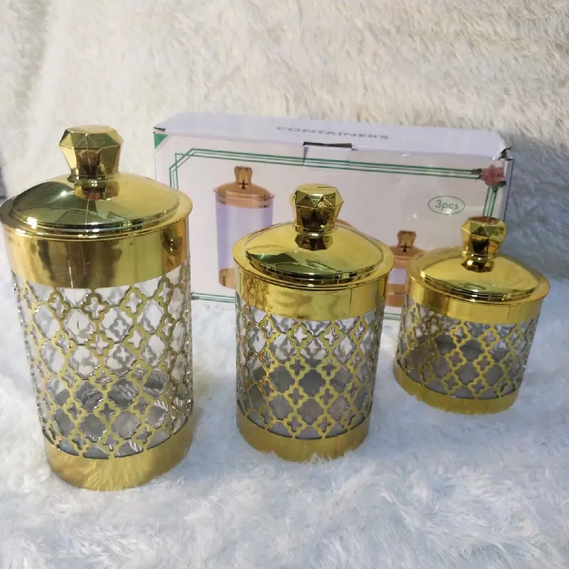 Toples Sultan Akrilik 3 pcs Gold Penyimpanan Plastik Emas 3