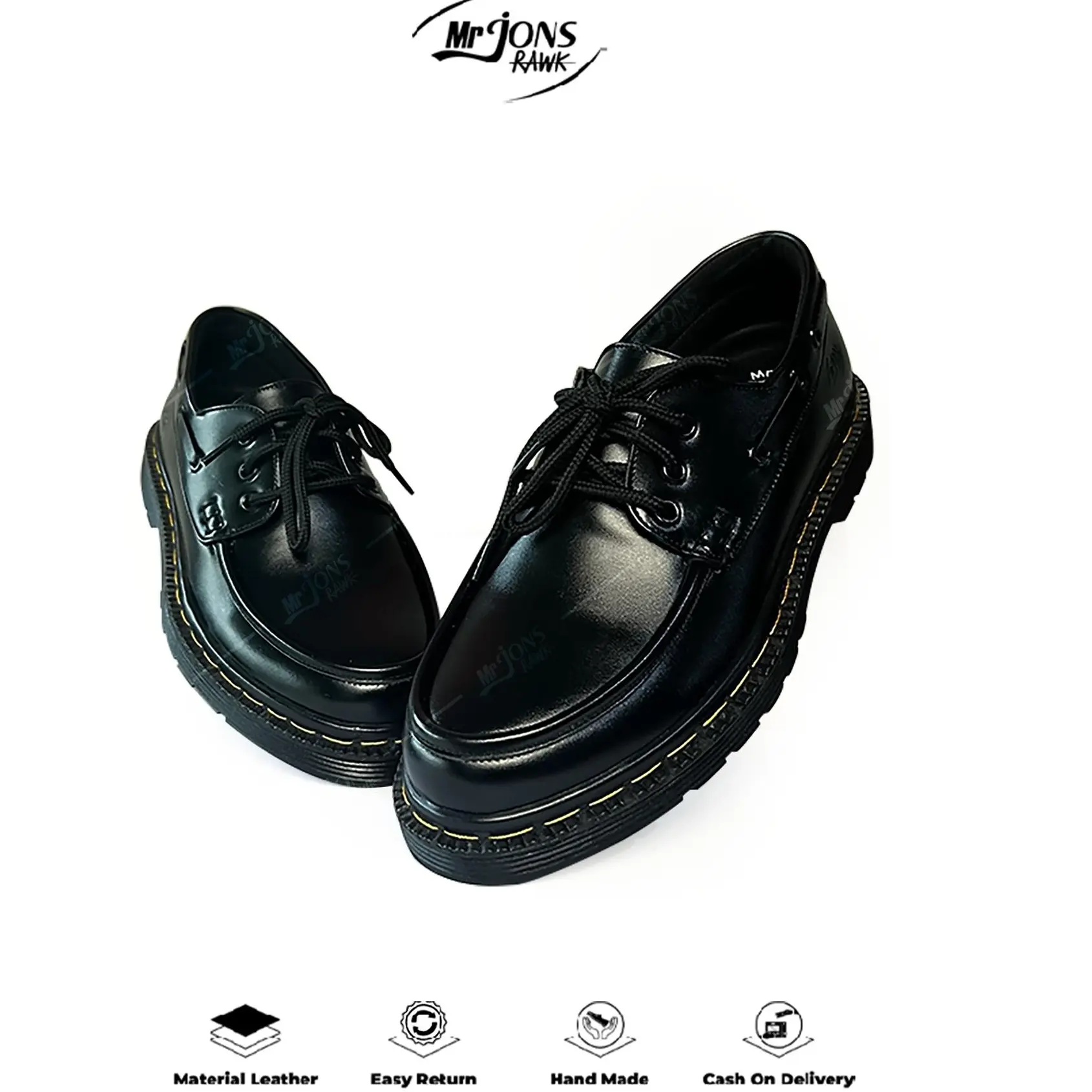 Mr Jonsrawk Original - Sepatu Formal Pria Pantofel Low Boots Casual Kerja Kantoran Kondangan Jahitan Soll Kuning