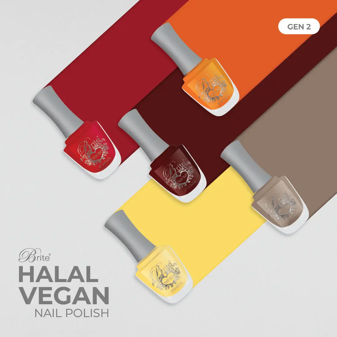 Brite Halal Vegan Nail Polish - Red, Orange & Brown (Breathable, Wudhu Friendly)