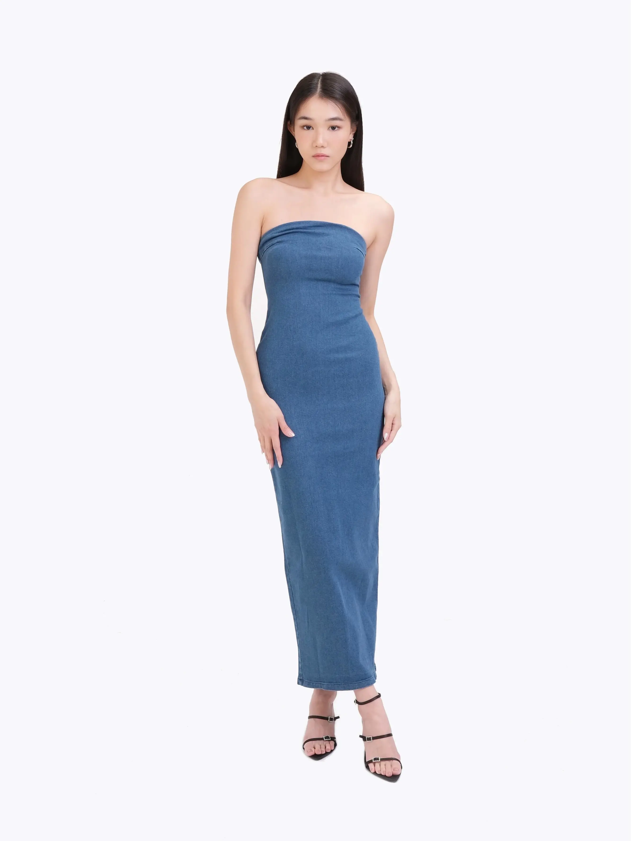 Lovelight The Label Charlotte Denim Strapless Maxi Dress (Dark Blue)