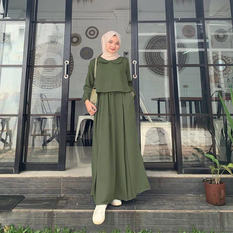 gamis terbaru NAFISA MAXI SET 2in1 iner +outer crop Gamis setelan Muslim Polos