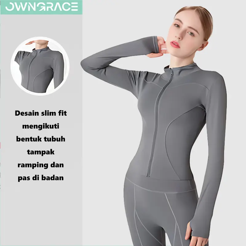 Owngrace-Jaket Olahraga Wanita Lengan Panjang UPF 50+ Yoga/Fitness Sport Poliester Spandex Berkualitas Tinggi outfit jogging 2