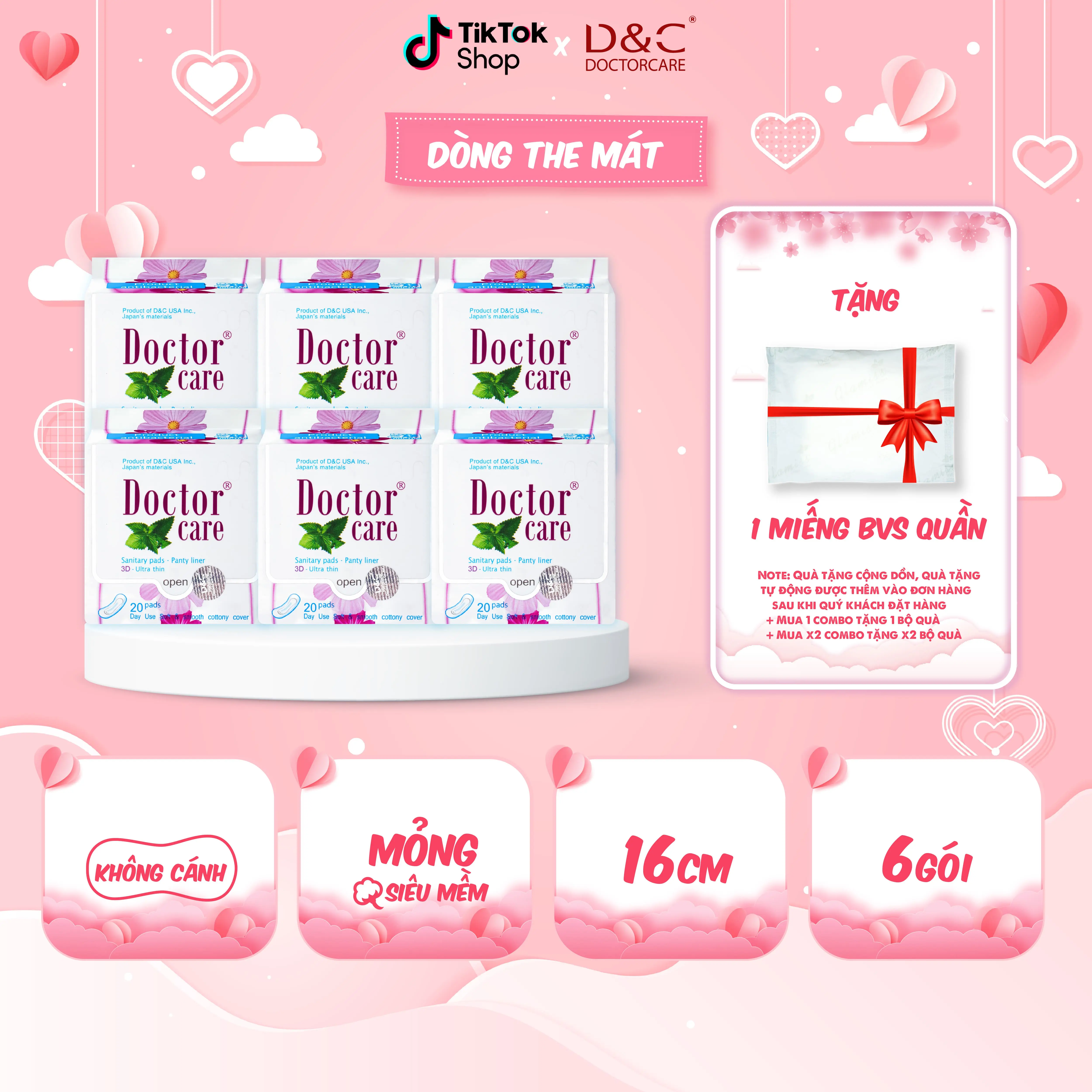 [BĂNG SIZE NHỎ] 6 gói Băng vệ sinh hàng ngày DÙNG CUỐI KỲ D&C Doctor Care 16 cm - GÓI 20 MIẾNG -  Tặng 1 miếng BVS Quần Glamiss
