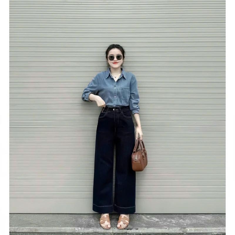 [ĐỘC QUYỀN LIVE   -9 MÀU HOT ]XS-XL Jean Suông Trơn Cạp Cao Bagic Dễ Phối Đồ,  Che Khuyết Điểm | BigBuy360 - bigbuy360.vn