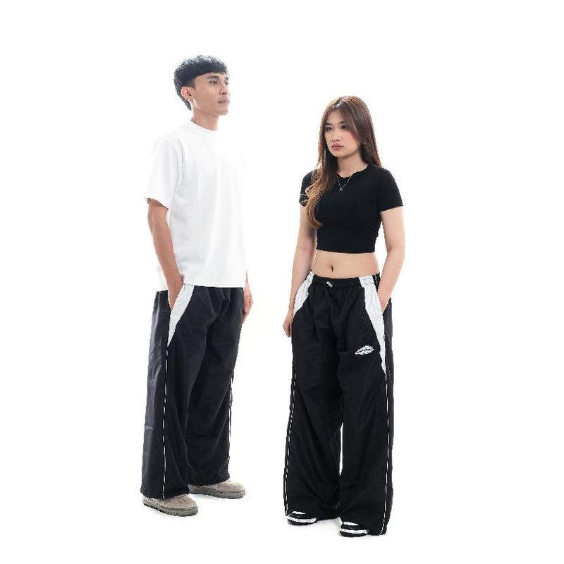 Product Introduction of Unbroken Official BAGGY PANTS VINTAGE Casual Celana Panjang Wanita unsex regular skena loose parasut karet Hitam 2