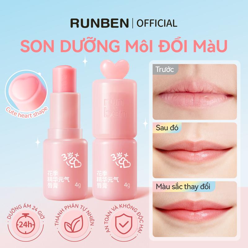  RUNBEN Son Dưỡng Môi Thay Đổi Màu Dành Cho Trẻ Em 3+ Đổi Màu Tự Nhiên  Thay Đổi Màu Theo pH Môi  Môi Mềm Và Bóng Nhẹ 4g 