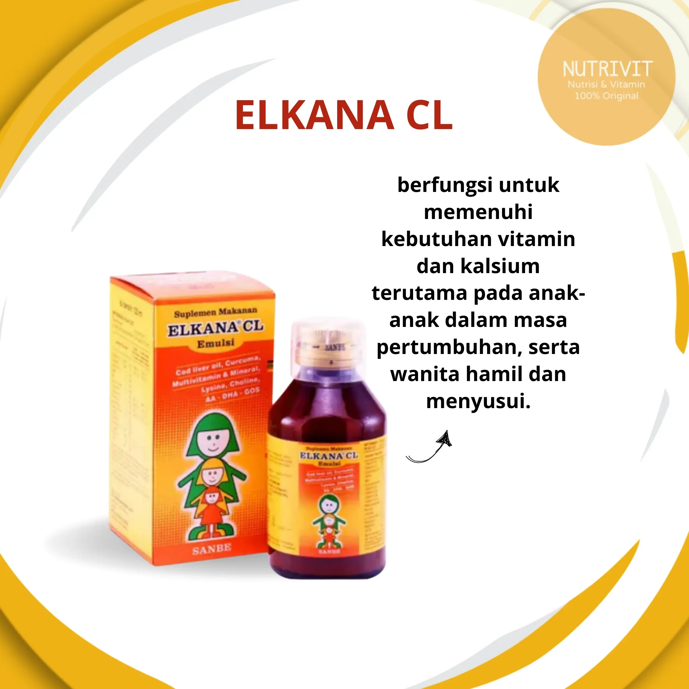 Elkana CL Sirup 120ml - Multivitamin plus minyak ikan untuk nafsu makan, pertumbuhan dan perkembangan anak