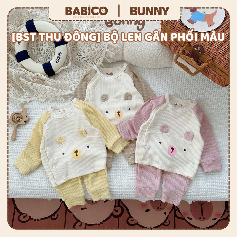   BST Thu Đông  Bộ Quần Áo Dài Tay Vải Len Gân Bunny Phối Màu Mềm Mại Và Đáng Yêu Cho Bé Sơ Sinh 0-8kg 