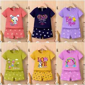 Setelan Baju Anak Perempuan Lengan Pendek Umur 1-5Tahun Katun PE Parsel Size S-3XL Cocok untuk Harian & Santai
