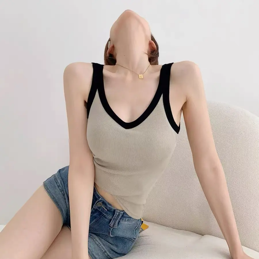 Lingerie V-Neck Tank Top with Padded Bra for a Flattering and Unique Look Tube Women Lady Short Womenswear Comfort Bridal Vneck Breathable