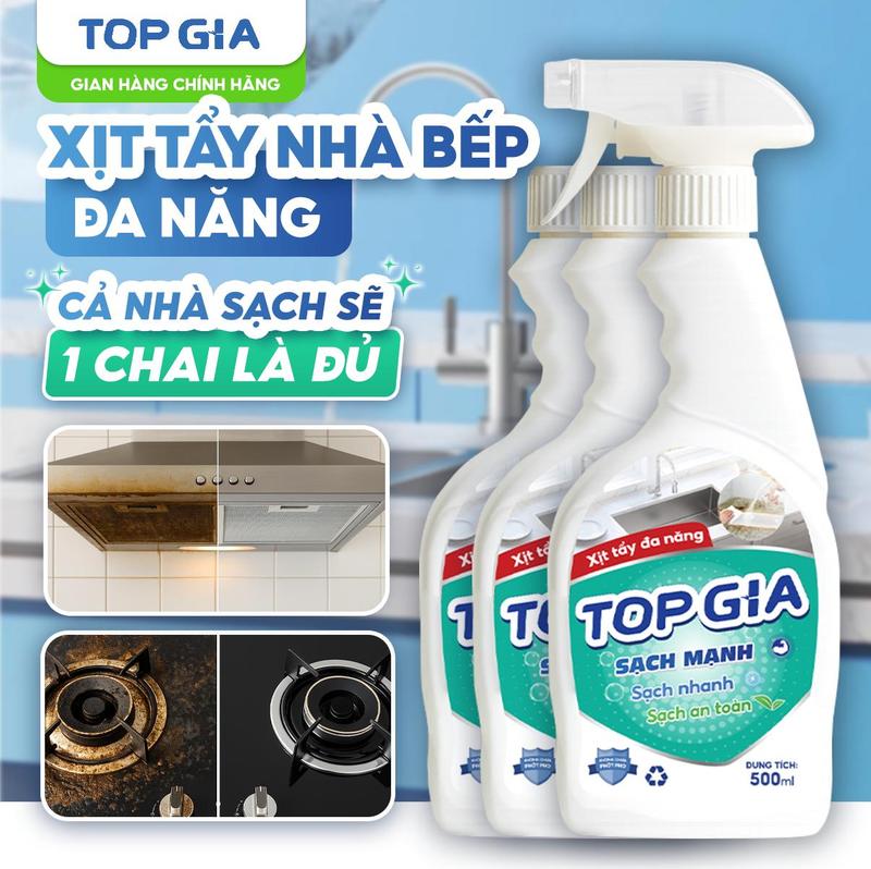   DỌN NHÀ ĐÓN TẾT  Thùng 3 Chai Chất Tẩy Rửa Phòng Tắm TOP GIA- Chất tẩy rửa kính đầu vòi nước gạch men chất tẩy cặn canxi An Toàn Không Ăn Mòn Dung Tích 500ml Xịt Đa Năng Topgiaclean XĐN 