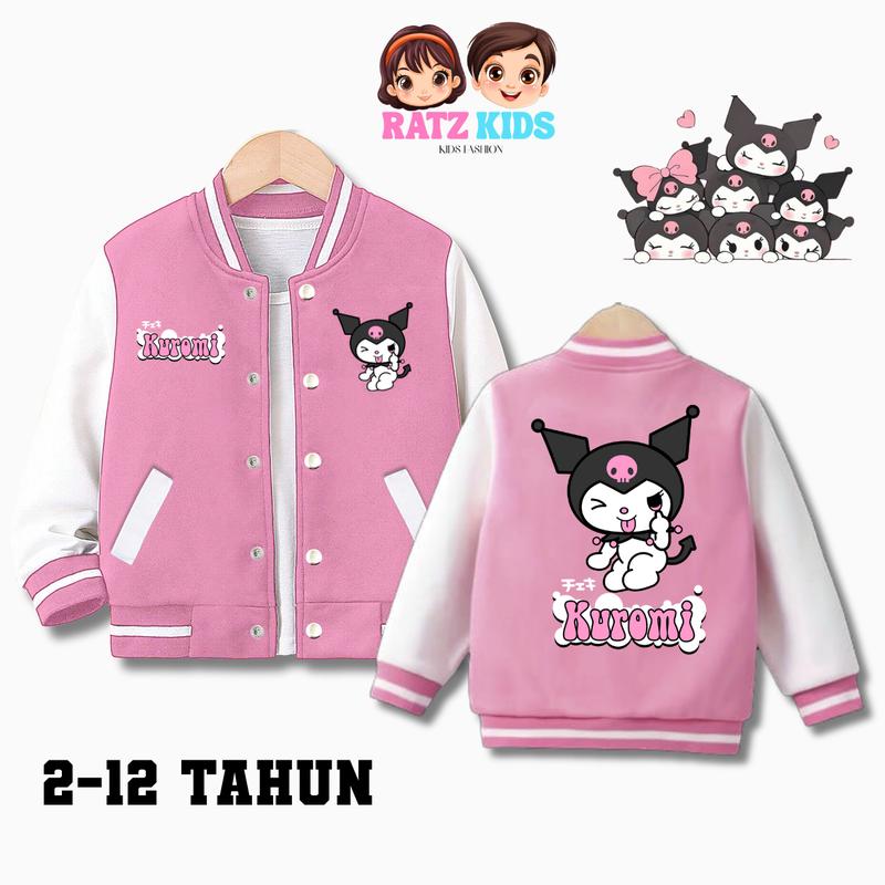 RATZ.KIDS - Jaket Anak Perempuan KUROMI Varsity Model dengan Kancing Pengencang, Cocok untuk Musim Semua - 2-12 Tahun - Fashion, Pakaian 0