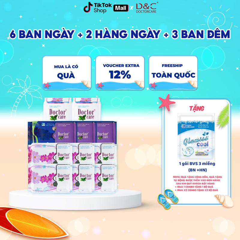 COMBO 11 gói Băng vệ sinh D&C Doctor care mát lạnh (6 BN 24cm +3 BĐ 33,8cm+2 HN 16 cm)