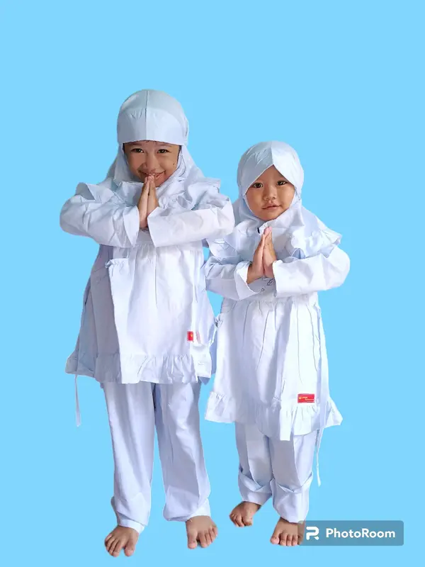 Setelan Baju Muslim Putih Anak Perempuan // Baju Putih Manasik Haji Katun Bordir Variasi Celana Kerudung Sekolah Jilbab Syari Gamis Gamis Kombinasi baju  manasik 3