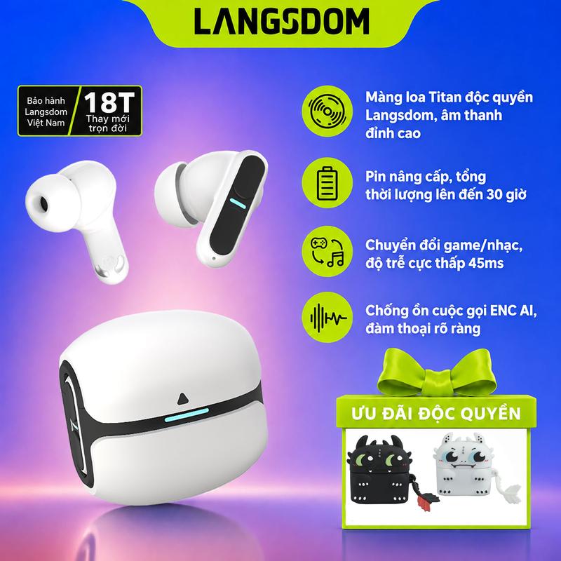 Tai Nghe Bluetooth Gaming Langsdom Theta PRO, Bass trầm ấm, Pin tổng 30h, Độ…