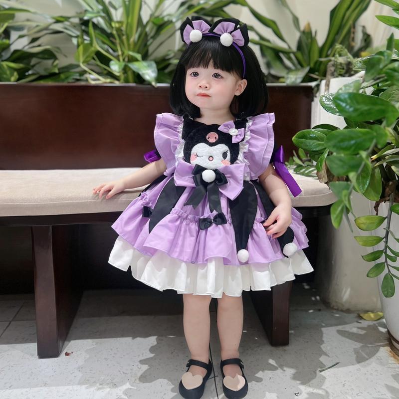 Váy Kuromi Tím Đen Mặt To Cục Bông Kèm Cài Và Quần Chip 4-19 Kg ,Váy Cho Bé Gái Sinh Nhật Dự Tiệc Lễ Hội