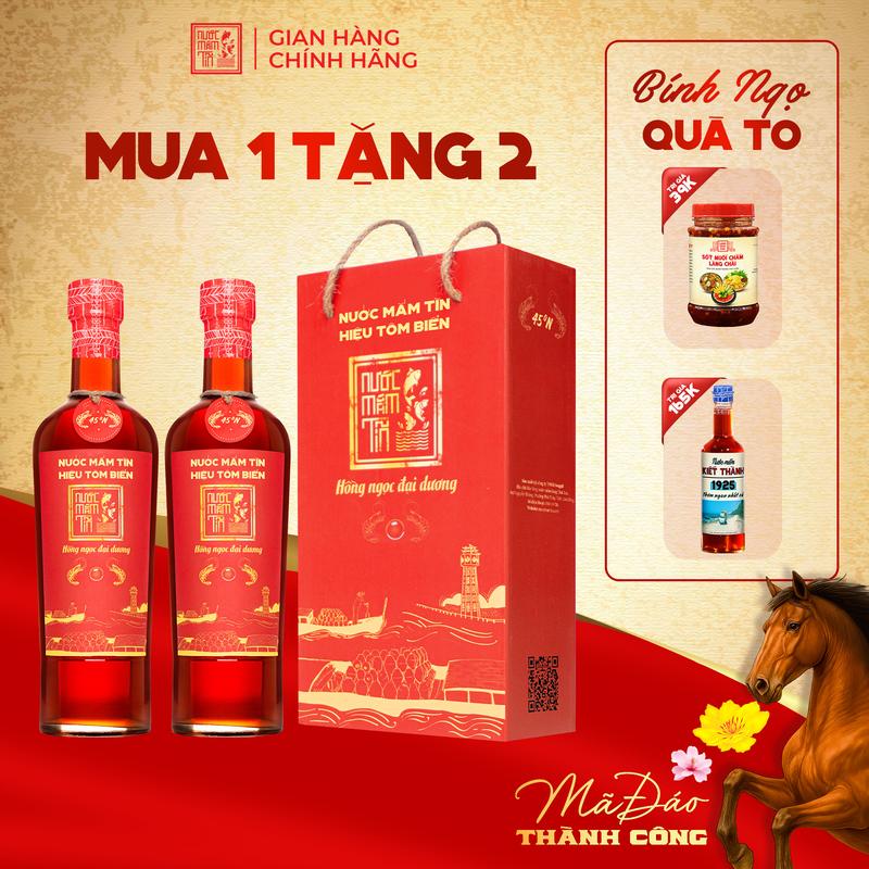   Tặng Kiết Thành và Sốt Muối Chấm  COMBO 2 Chai Nước Mắm Tôm Biển độ đạm 45N tự nhiên - Nước Mắm Tĩn 500ml chai Hồng Ngọc Đại Dương nguyên chất truyền thống sạch Nước Sốt Gia Vị 