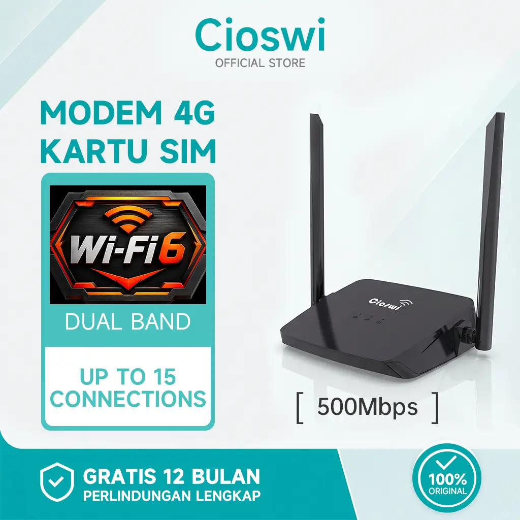 【COD】Cioswi Router WiFi 6 Router 500mbps 4G LTE SIM Card Modem Wireless Router Support WAN Broadband Internet Rumah Kantor CCTV Gaming Router Gigabit Speed Plug and Play Unlock All Operator Telkomsel XL Indosat Smartfren Sinyal Kuat Anti Lemot WiFi Cepat