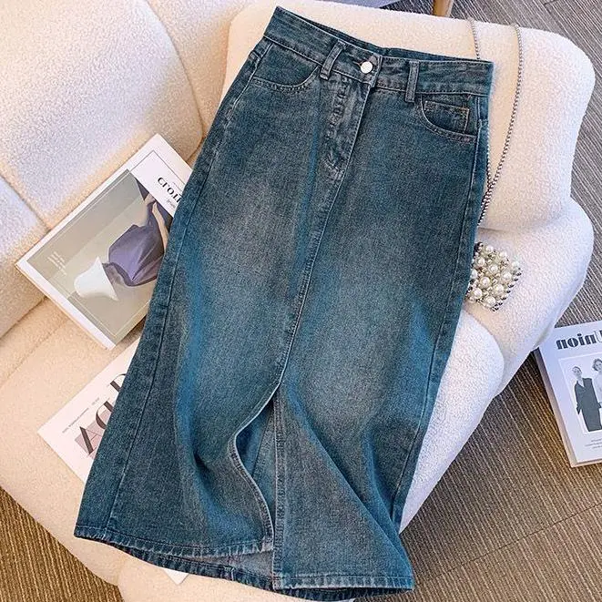 2024 Women Skirt Plus Size High waist skirt denim skirt tutu skirt women midi skirt casual split A line skirt jeans medium length Hip Wrap Skirt denim