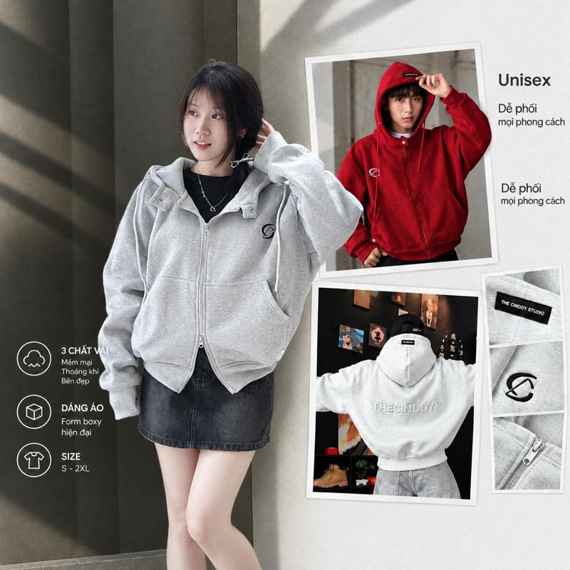 Hoodie Zip - Áo Khoác Hoodie Zip Boxy Phồng Nổi Thêu Logo Thecinddy Nam Nữ HBC008-Áo khoác zip, Hoodie Boxy, Hoodie zip, Áo khoác boxy, Hoodie Boxy, Áo Khoác Chống Nắng, Áo khoác nam, Áo khoác Nữ, Áo khoác unisex