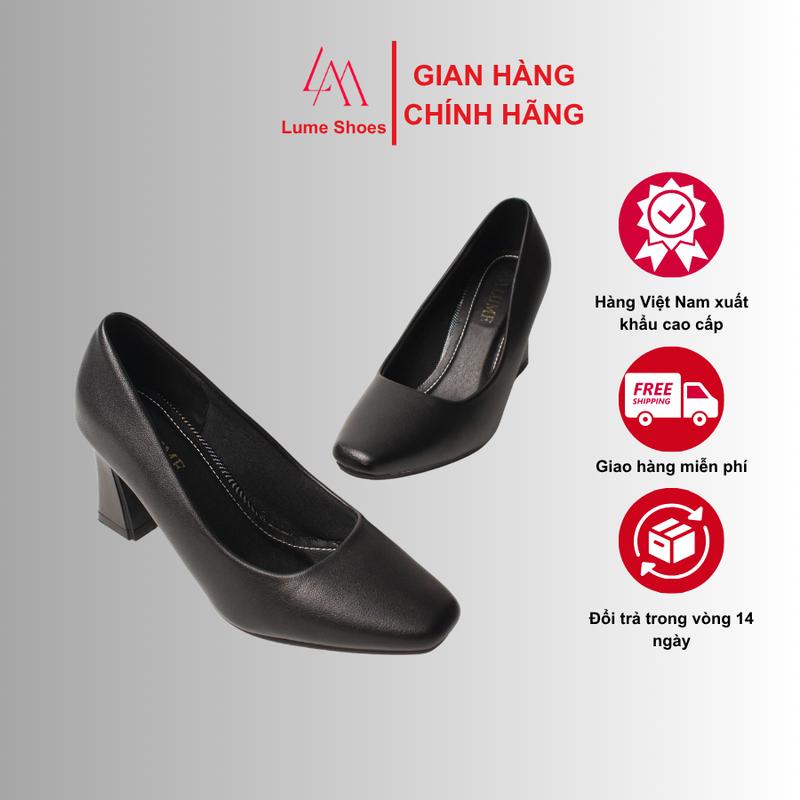 Giày cao gót nữ mũi VUÔNG màu đen và kem Lume 14 da PU cao cấp, đế cao su non chống trơn trượt, đế cao 5cm - 7cm_GiàY DéP Shoes Women