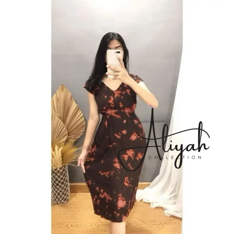 Daster Manohara Abstrak Bali Realpict - Gaun Wanita Casual Midi Hitam - Baju, Dress, Pesta, Dewasa, Panjang Tebal Tidur Pendek 5
