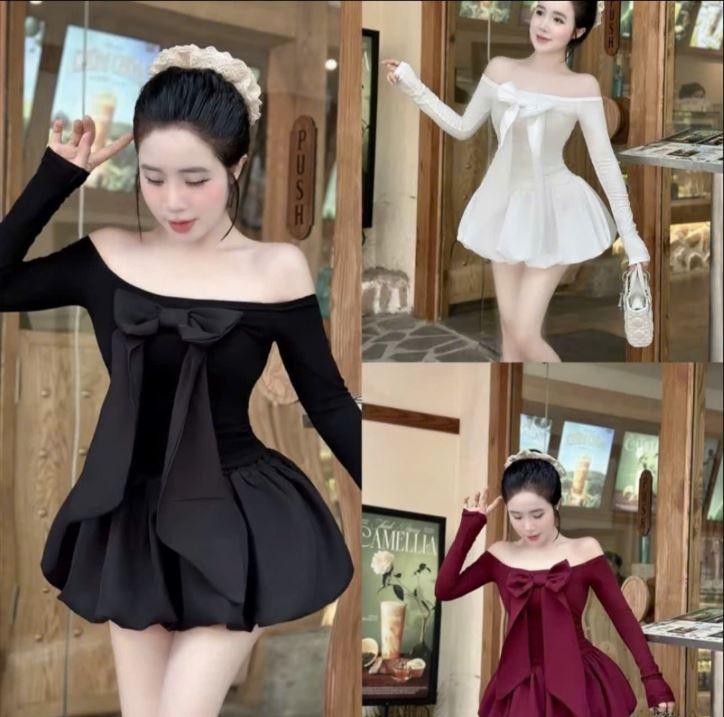   DEAL MỞ BÁN  Set bộ áo thun zip phối chân váy bí xinh xắn cá tính áo trễ vai dài tay dáng xòe nơ to kết hợp cùng chân váy bí dễ thương sang chảnh 