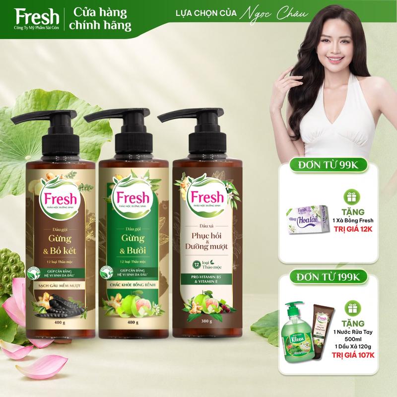 Dầu Gội 480g/ Dầu Xả 380g FRESH Thảo Mộc Dưỡng Sinh Sạch Gàu, Mềm Mượt, Dưỡng…