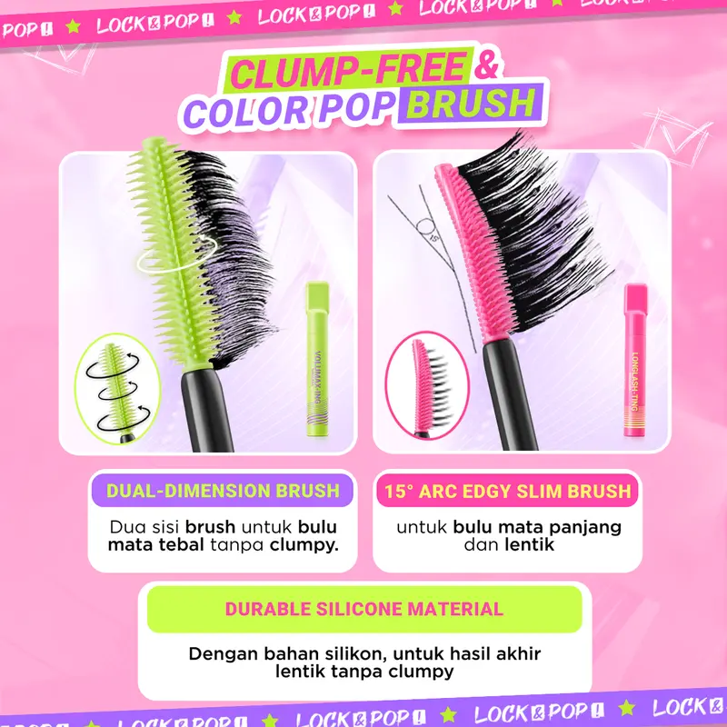 [PAKET EYE MAKEUP 2PCS] DAZZLE ME Dual Eye-conic Bundle Set Lock & Pop! Mascara VoluMAXing LongLASHting Long & Wing! Hyper Stay Slim Eyeliner Smudgeproof Waterproof Transferproof dan Tahan Lama 2