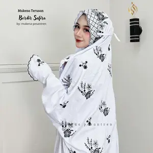 Mukena Terusan Bordir Safira Katun Mikro Muslim Dewasa Mukenah mukena   santri putih mukena  menutup dagu Mukena Putih mukena  putih pondok mukena  terusan