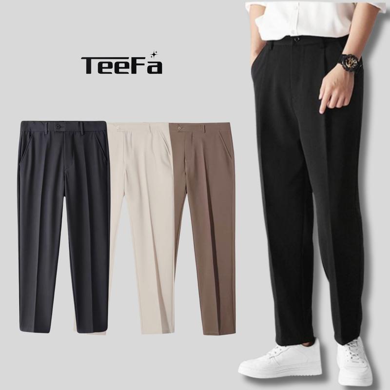 Quần âu nam công sở quần tây nam ống rộng vải lụa co dãn nhẹ phong cách trẻ trung Menswear Pants Jean Màu Đen Kem