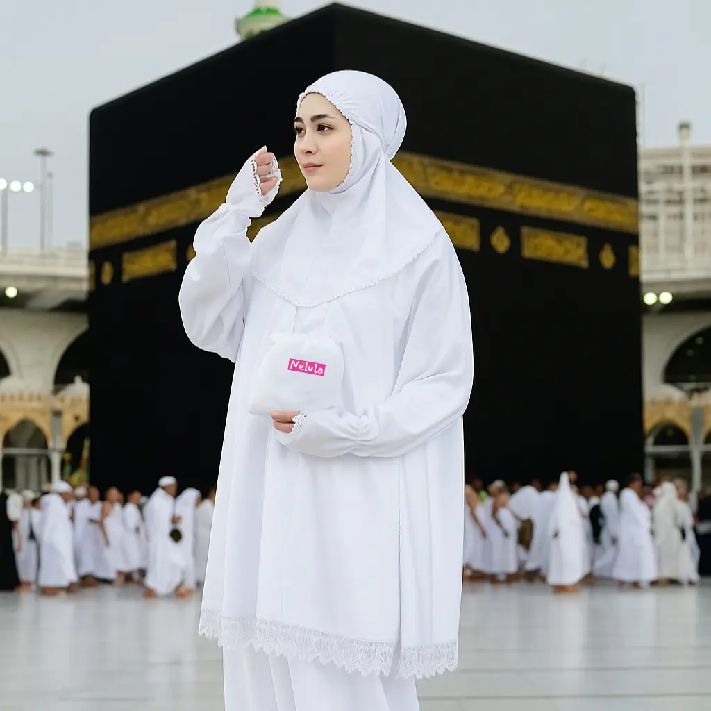 Paket Perlengkapan Haji Dan Umroh Satu Set Mukena, Bergo, Celamis, Sarung Tangan