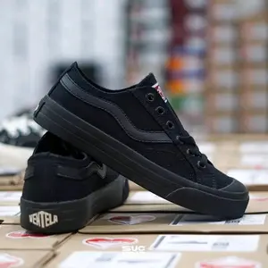 Sepatu Sekolah Ventela All Black Fullback Hitam Polos Canvas Karet - Casual Sneakers ventela  flash Shoes Pria