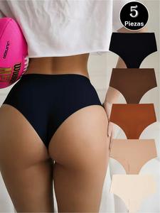 Paquete de 5 piezas de bragas sin costuras para mujer de segunda piel, de cintura alta y sin mostrar, en 5+ colores, transpirables, de nylon y spandex, con control de abdomen, cómodas para todo el día