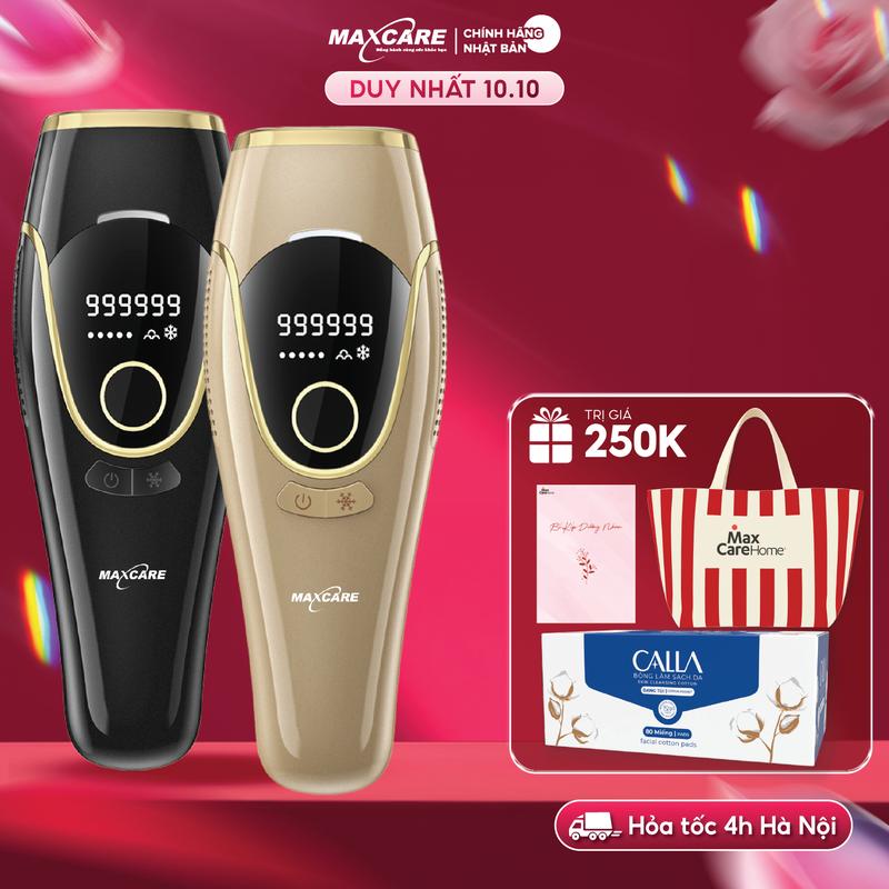 Máy triệt lông băng Lạnh tại nhà IPL Maxcare M2 (Màu Gold) - Máy triệt lạnh ICE COOL 10oC êm dịu như ở SPA, 3 chế độ giúp triệt lông không đau rát mẩn ngứa, năng lượng 19J giúp cải thiện mụn trẻ hóa và làm đẹp da nhanh chính hãng Nhật Bản.