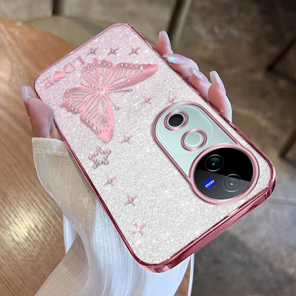 เคส สำหรับ VIVO V40/V40 Pro วัสดุนิ่ม ชุบด้วยไฟฟ้า พร้อมคริสตัลและกระดาษแฟลช