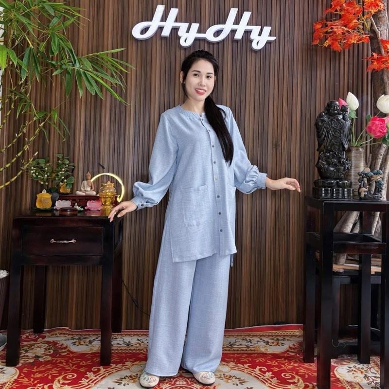 Bảo Hạnh - Set Pháp Phục Lễ Chùa Nữ BigSize Dáng Dài Cổ Tròn Có Túi Thanh Lịch-HyHy