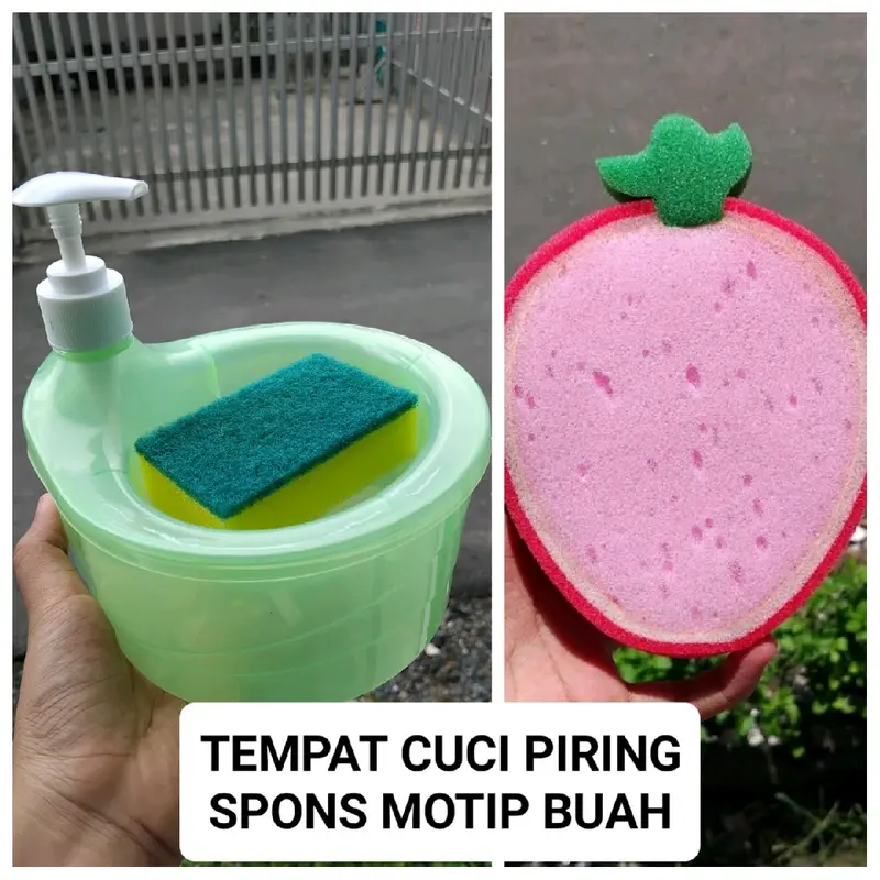 [ DISPENSER CUCI PIRING + SPONS BUAH JUMBO ] TEMPAT CUCI PIRING FREE SPONG, PEMBERSIH PANCI KARAKTER BUAH LUCU UNIK / SPONS GOSOK TEBAL BESAR 0