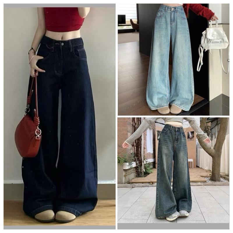 Có Dáng Nấm Quần Jeans Nữ Ống Rộng Trơn 4 Màu Chất Bò Mềm Đẹp Loại 1