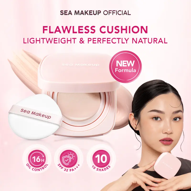 [NEW FORMULA] Sea Makeup Fix and Flawless Silk Cushion - Flawless Cushion Lightweight & Perfectly Natural 10 Shades Oil Control Silk Matte Finish Foundation Mencerahkan 0