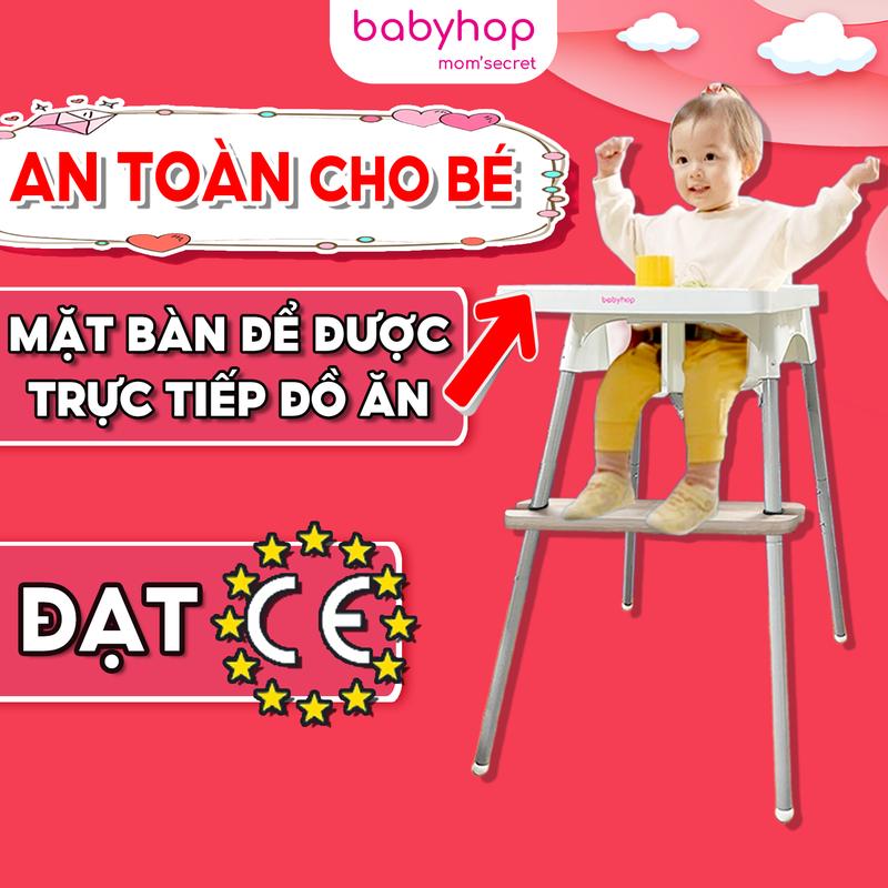 Ghế ăn dặm, bàn ăn cho bé Babyhop kèm mặt bàn nhựa PP cao cấp không BPA, đặt trực tiếp đồ ăn phù hợp ăn dặm tự chỉ huy, điều chỉnh 2 size, dây đai 5 điểm