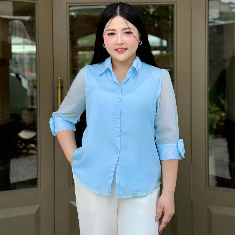 ÁO SƠ MI TAY TƠ ĐÍNH HOA CHẤT VẢI THOÁNG MÁT 55-90KG