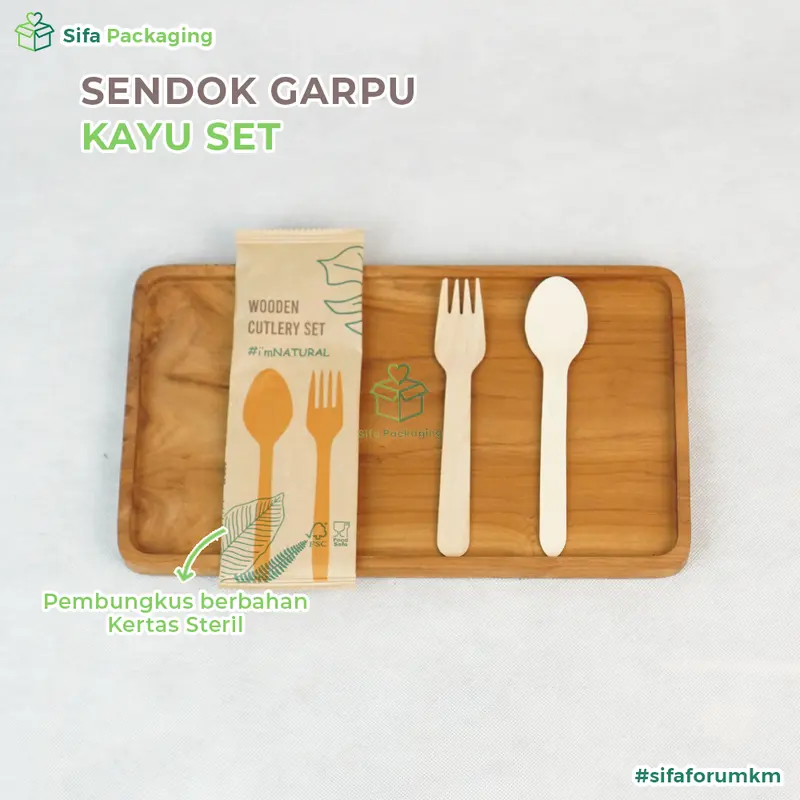 Set Sendok Garpu Kayu Steril Sendok Kayu Set Sekali Pakai Alat Makan Set Premium Bungkus Kertas 2