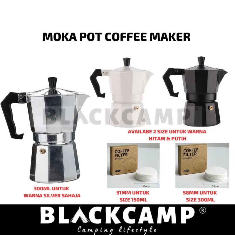 Coffee Moka Pot Black Coffee Maker Paper Filter Stove Top 150ml 300ml Espresso Black White Blackcamp Camping Cookware Kitchenware
