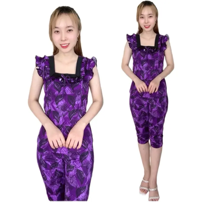 Đồ bộ nữ thun aty, CỔ VUÔNG ĐEN, tay cánh tiên, quần lửng ống ôm có hai túi, 38kg đến 76kg