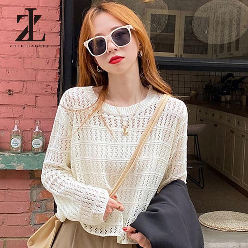 Áo len lưới Dệt Kim Cổ Tròn Mỏng Thời Trang Mùa Hè Phong Cách Hàn Quốc Dành Cho Nữ