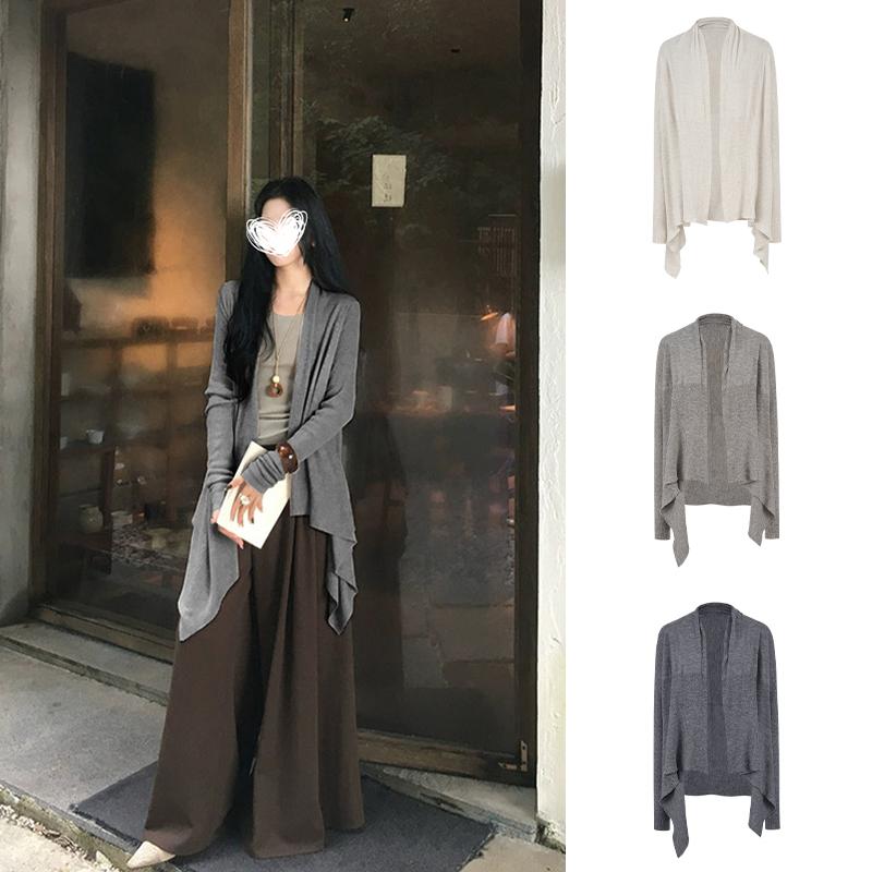 Áo Cardigan Dệt Kim Dài, Nữ Hoàng Moses Màu Xám, Phong Cách Lười Biếng, Dáng Rộng Và Mỏng, Thích Hợp Cho Việc Đi Lại Hàng Ngày, Có Thể Xếp Chồng Lên Nhau, Áo Dễ Phối Đồ, # 59981