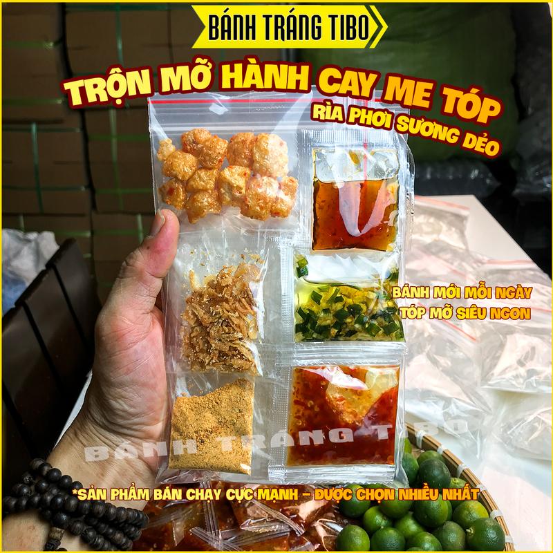 10 Bịch Bánh Tráng Trộn Mỡ Hành Ớt Rim Cay Muối Nhuyễn Tôm Ngon Chuẩn Vị Tây Ninh - Bánh Tráng Rìa Phơi Sương Mềm Dẻo Mỏng - Ăn Vặt BÁNH TRÁNG TIBO