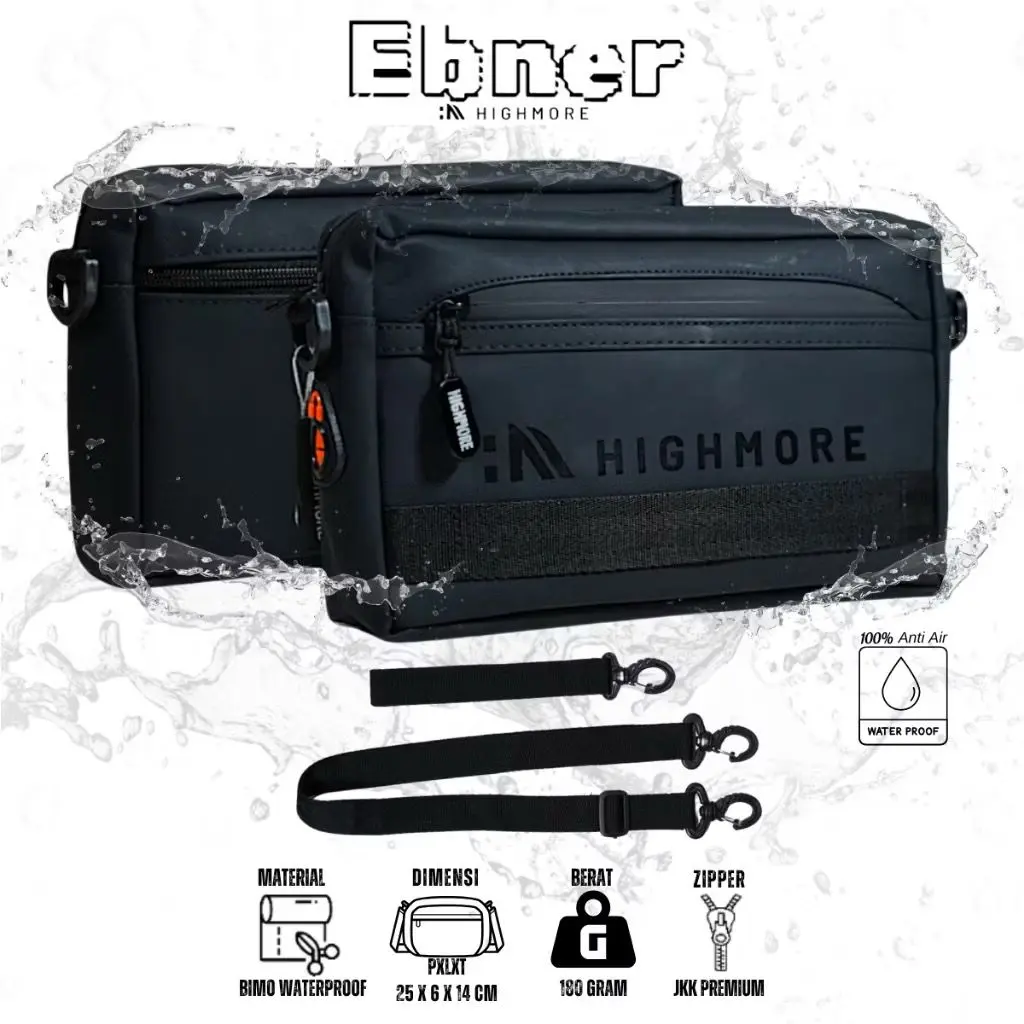 HIGHMORE EBNER - Tas Selempang & Clucth - Tas Tangan 3in1 Original Bimo Waterproof Hitam Elegan Pria