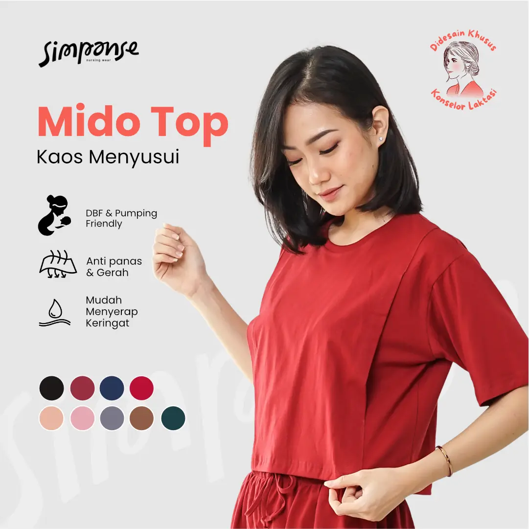 Simpanse Baju Menyusui Mido Top Atasan Wanita Kaos Busui Friendly Katun Adem Size S-3XL